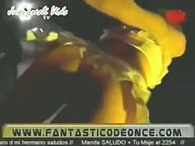 Professional teen dancing chick in the upskirt live tv action