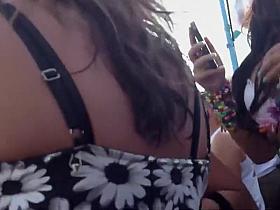 Party girl bounces to the music