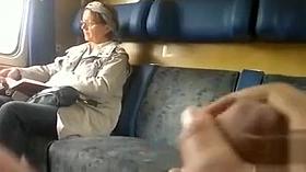 Jerking my dick next to a mature lady