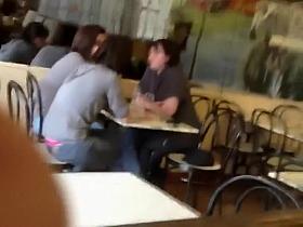 Cute girl's thong is out at a coffee place