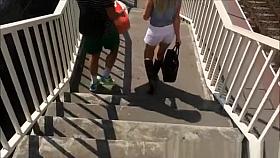 Blonde teen in tight white shorts