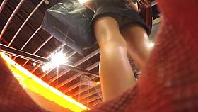 Upskirt of a black jeans skirt