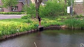 Chubby Brazilian chick takes a quick swim in the local river