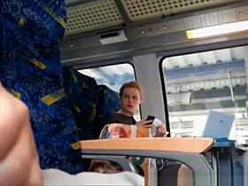 Guy plays with his dick in train