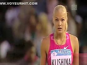 Gorgeous Russian athlete doing her long jumping