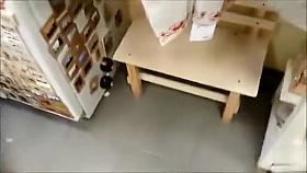 Jerking off to a blonde chick in shiny pants