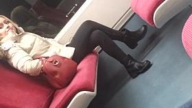 Down jacket sexy blonde girl