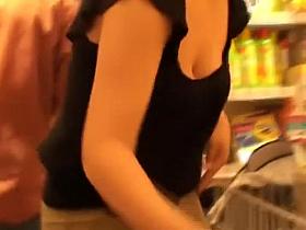 Nurturing breasts get spied in a store