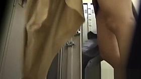 Voyeur gazing at Japanese babe stripping stockings