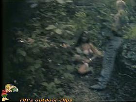 A couple hiding in vain in the woods to take a piss voyeur video