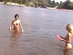 Naked smoking girls on the beach