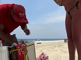 Micro bikini stuffed in her pussy lips