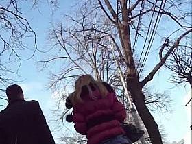 No panties bitch up mini skirt in public candid video