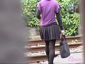 Japanese chick in black stockings on a sharking video