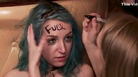 Tied up slut banged in crowded public bar