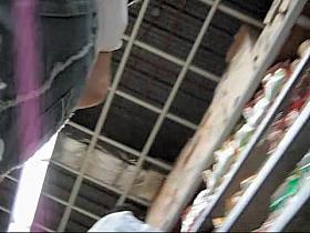 Girl in the grocery sexy jeans up skirt white thong