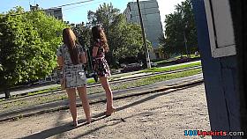The upskirt view of two young sexy girlfriends