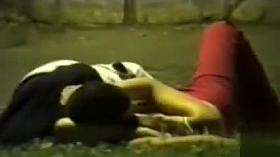 Sensual chick with big boobs rides on a thick cock in the park