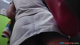 Sexy upskirt cutie staying back to spy boy