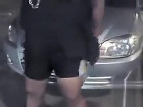 Chubby old Brazilian hooker takes a long piss