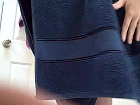 drying her natural hairy pussy, tittys and belly,