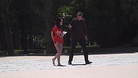 Slave in red dress fucked in bar