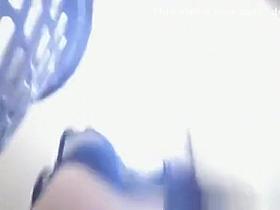 Woman in high heels caught in public toilet pissing