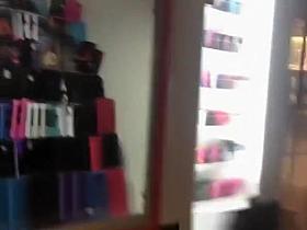 Teen in leopard leggings at the shopping mall