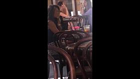 Voyeur of beautiful Asian princess in mini skirt.