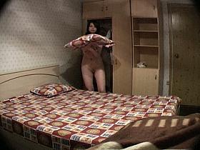 Chubby brunette on voyeur cam