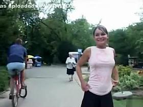 Russian teen girl flashes her great tits in public