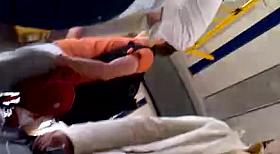 A short dress in white and blue stripes