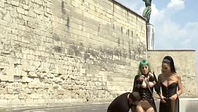 Euro slut gangbanged in public bar