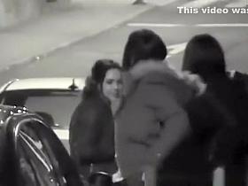 Girls caught peeing in the street sidewalk