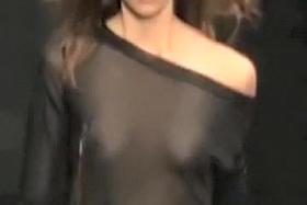 Stunning catwalk models unveil perky tits at a fashion show