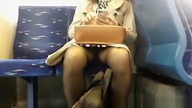 Laptop between legs train upskirt
