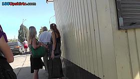 Excellent denim upskirt at bus stop