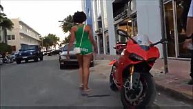 Ebony babe in tiny green shorts