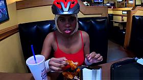 Msnovember Eating Real Food And Talking To Her Best Male Friend About World Of Warcraft In Public Diner , Flashing Her Big Natural Boobs With Puffy Nipples And Large Areolas , Squeezing Her Breasts Hard And Some Up Skirt Angles Reality Movie Porn