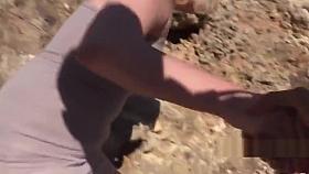 Blonde fucks walkie talkie from fake cop