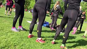 Athletic girls warming up