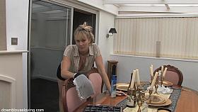 Horny big boobed blonde in a great down blouse video