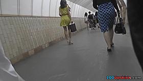 Upskirt porn with a skinny ass gal in a public place