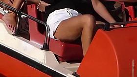 Look under the skirt of nice blonde girl on the boat.