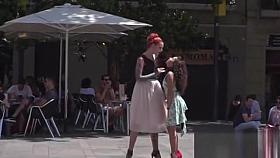 Petite slave gangbanged in rope suspension