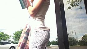 leggings at bus station