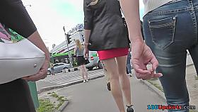 G-string upskirt shot of a slim chick in the bus