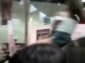 Busty whooty lifts up her skirt and rides an electronic bull