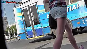 Golden-Haired playgirl and her denim upskirt