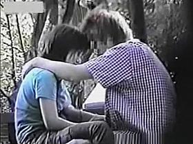 Naughty young couple caught on outdoor voyeur